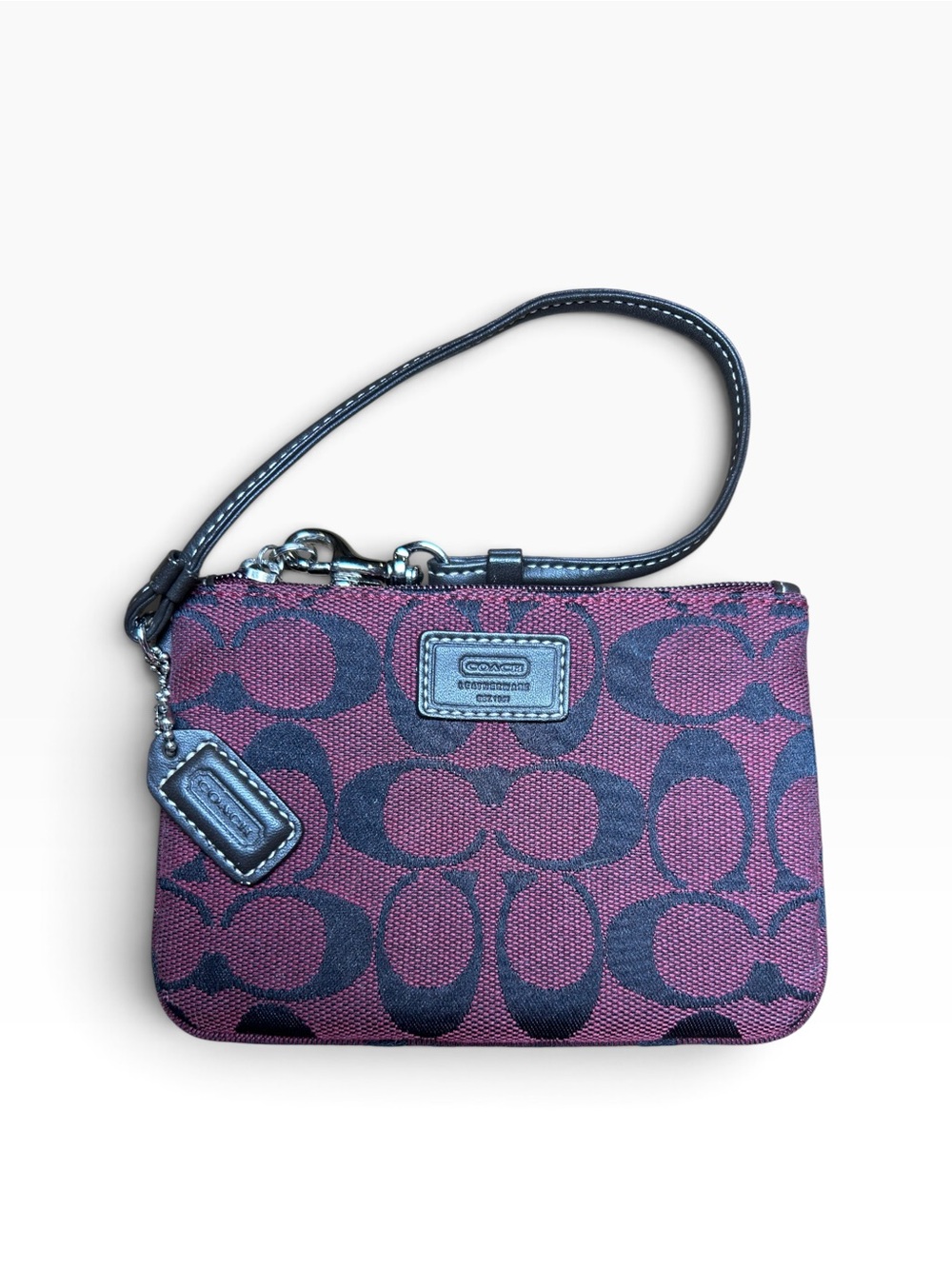 Coach vintage monogram wristlet Maroon strap bag Y2K canvas mini